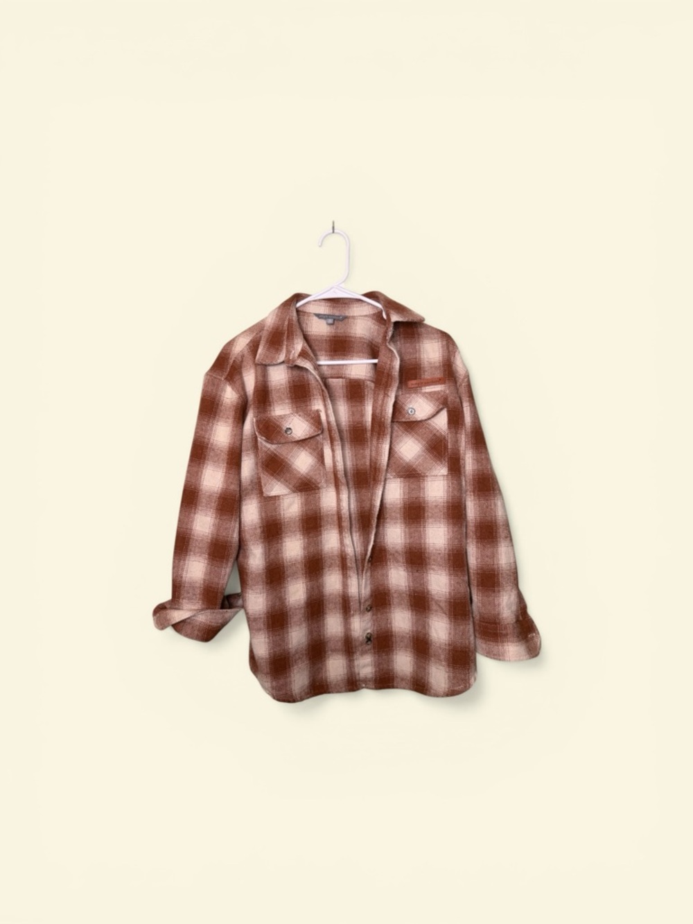 Simply southern Plaid Button-Up Shirt Jacket in Rust and Cream